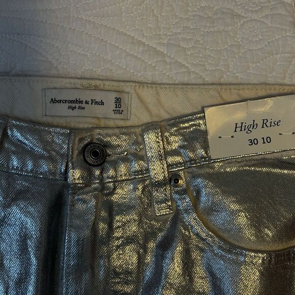 Abercrombie‎ & Fitch Metallic Silver Denim Midi Skirt Sz 10 Streetwear Urban - Picture 11 of 11